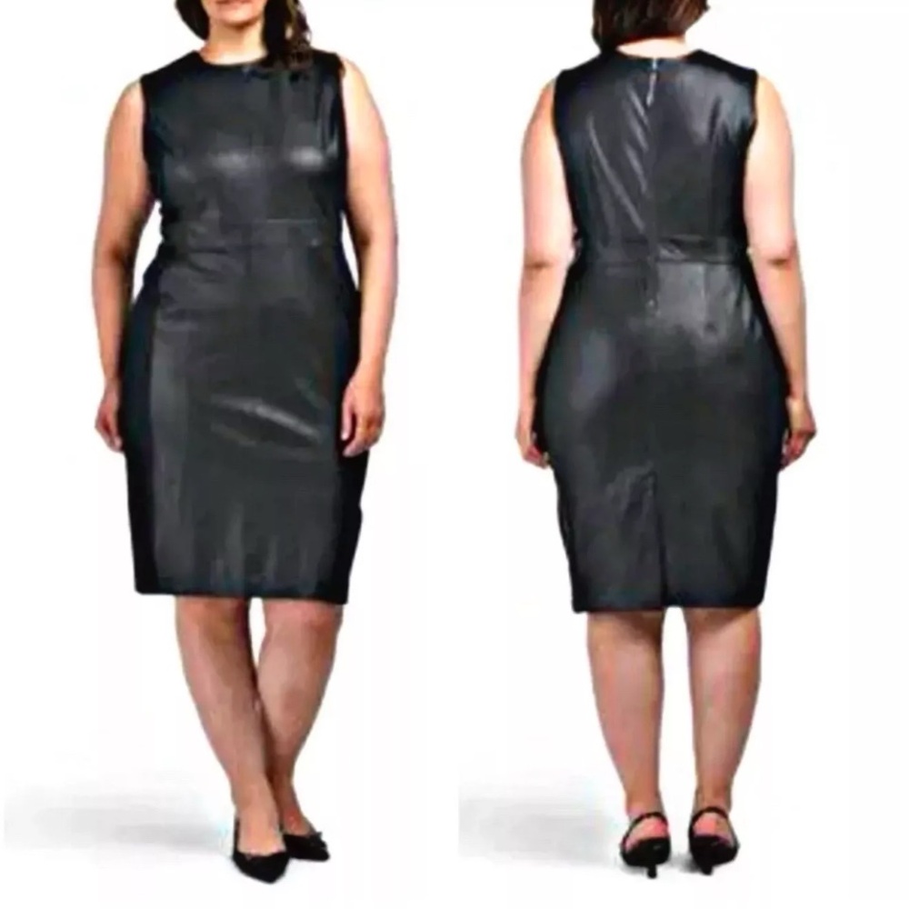 SPANX Faux Leather Fitted Luxe Full Zip Stretch Dress Women’s Size 1X (NWT)
